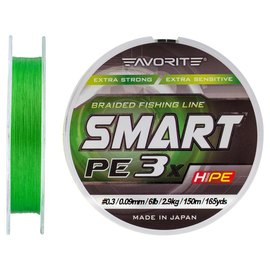 Шнур Favorite Smart PE 3x 150м #0.3/0.09mm 6lb/2.9kg зелений (1693.10.63), Діаметр, мм : 0.09, Розривне навантаження, кг : 2.9