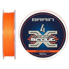 Шнур Brain Scout 4X 150m fluoro Orange 0.183mm 11.9kg (1858.55.38), Диаметр, мм: 0.183