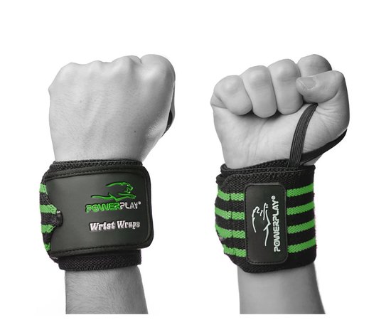 Бинти для зап'ястя PowerPlay3081 чорно-зелені Level 1 (PP_3081_Black / Green), Колір: Black/Green