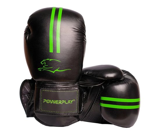 Боксерские перчатки PowerPlay 3016 Черно-зеленые 14 ун (PP_3016_14oz_Black/Green), Вес: 14 унций