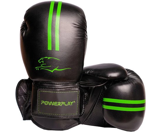 Боксерские перчатки PowerPlay 3016 Черно-зеленые 10 ун (PP_3016_10oz_Black/Green), Вес: 10 унций