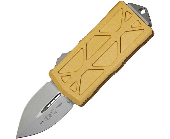 Ніж Microtech Exocet Stonewash champagne gold 157-10CG, Колір: Gold, Марка сталі: M390, Матеріал рукояті: Алюміній