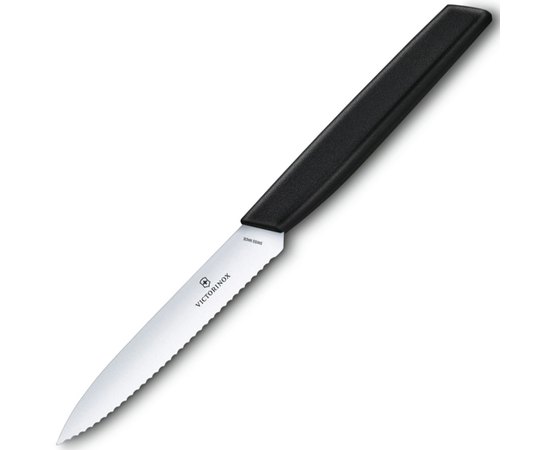 Нож кухонный Victorinox Swiss Modern Paring 10см с волн. с черн.ручкой 6.9003.10W, Цвет : Чёрный, Марка стали: Нержавеющая сталь, Материал рукояти: Полипропилен