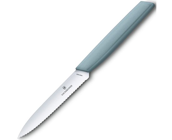 Нож кухонный Victorinox Swiss Modern Paring 10см волн. с голуб.ручкой 6.9006.10W21, Цвет : Голубой, Марка стали: Нержавеющая сталь, Материал рукояти: Полипропилен