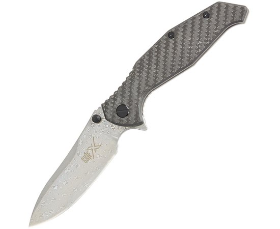 Кишеньковий ніж Skif Adventure X Limited Edition, Damascus, CF (424X-CF-LE), Колір: Оливковий, Марка сталі: S35VN, Матеріал рукояті: Вуглецеве волокно