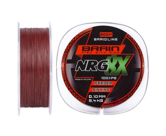 Шнур Brain NRG 8X sinking 200m 0.10mm 8.4kg brown (1858.20.88), Диаметр, мм: 0.10, Разрывная нагрузка, кг : 8.4