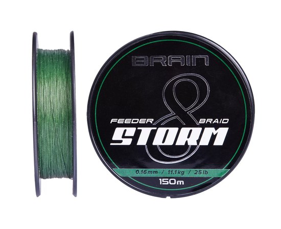 Шнур Brain Storm 8X green 150m 0.06mm 8lb/3.8kg (1858.51.68), Діаметр, мм : 0.06, Розривне навантаження, кг : 3.8