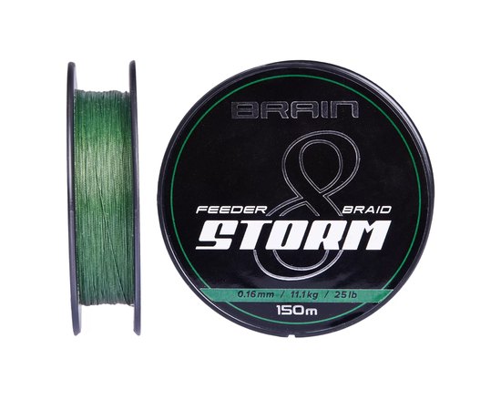 Шнур Brain Storm 8X green 150m 0.12mm 16lb/7.4kg (1858.51.71), Діаметр, мм : 0.12, Розривне навантаження, кг : 7.4