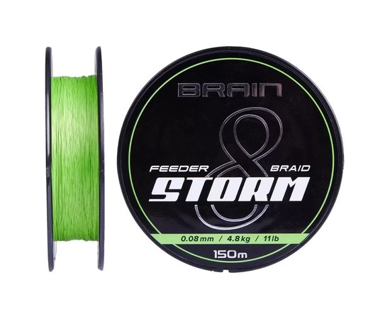 Шнур Brain Storm 8X lime 150m 0.06mm 8lb/3.8kg (1858.51.95), Диаметр, мм: 0.06, Разрывная нагрузка, кг : 3.8