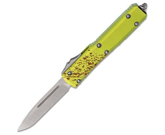 Кишеньковий ніж Microtech Ultratech Drop Point Stonewash Zombie-Tech (121-10Z), Колір: Жовто-салатовий, Покриття клинка: SW (Stonewash)