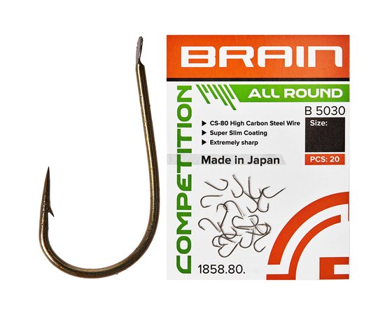 Крючок Brain All Round B5030 #10 20 шт/уп bronze (1858.80.42), Номер крючка, № : 10