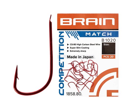 Крючок Brain Match B1020 #10 20 шт/уп red (1858.80.27), Номер крючка, № : 10