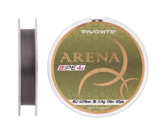 Шнур Favorite Arena PE 150m #0.2/0.076mm 5lb/2.1kg сріблясто-сірий (1693.10.89), Діаметр, мм : 0.076, Розривне навантаження, кг : 2.1