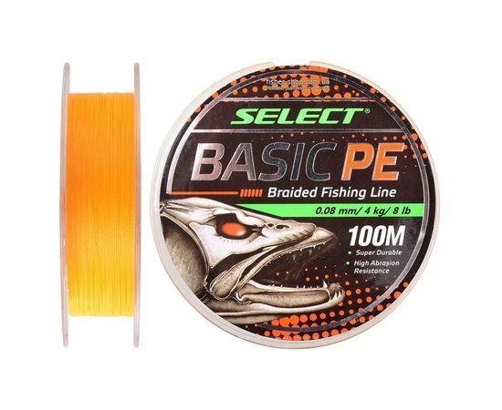 Шнур Select Basic PE 100m 0.08mm 8lb/4kg оранжевый (1870.27.52), Диаметр, мм: 0.08, Разрывная нагрузка, кг : 4