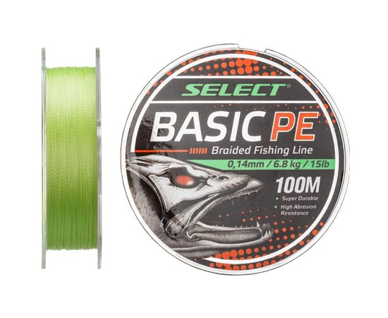 Шнур Select Basic PE 100m 0.08mm 8lb/4kg салатовий (1870.27.46), Діаметр, мм : 0.08, Розривне навантаження, кг : 4