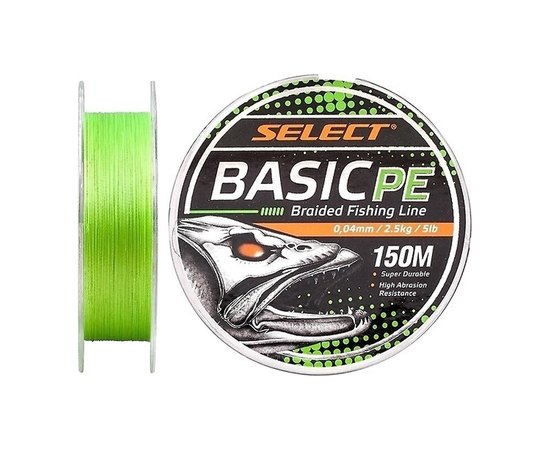 Шнур Select Basic PE 150m 0.04mm 5lb/2.5kg салатовый (1870.19.50), Диаметр, мм: 0.04, Разрывная нагрузка, кг : 2.5