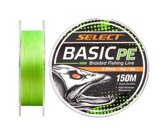 Шнур Select Basic PE 150m 0.06mm 6lb/3kg салатовый (1870.18.10), Диаметр, мм: 0.06, Разрывная нагрузка, кг : 3