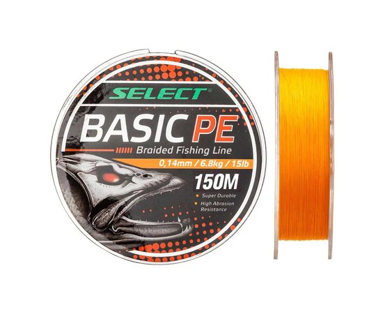 Шнур Select Basic PE 150m 0.14mm 15lb/6.8kg помаранчевий (1870.27.73), Діаметр, мм : 0.14, Розривне навантаження, кг : 6.8