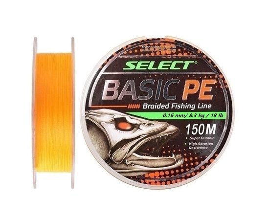 Шнур Select Basic PE 150m 0.16mm 18lb/8.3kg оранжевый (1870.27.74), Диаметр, мм: 0.16, Разрывная нагрузка, кг : 8.3