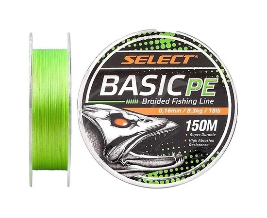 Шнур Select Basic PE 150m 0.16mm 18lb/8.3kg салатовый (1870.18.15), Диаметр, мм: 0.16, Разрывная нагрузка, кг : 8.3