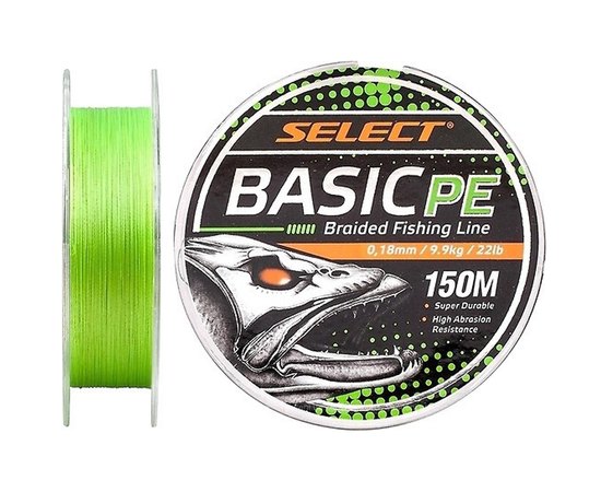 Шнур Select Basic PE 150m 0.18mm 22lb/9.9kg салатовый (1870.18.16), Диаметр, мм: 0.18, Разрывная нагрузка, кг : 9.9