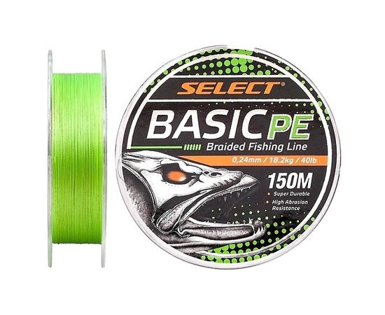 Шнур Select Basic PE 150m 0.24mm 40lb/18.2kg салатовий (1870.18.70), Діаметр, мм : 0.24, Розривне навантаження, кг : 18.2