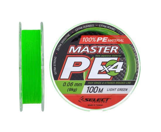 Шнур Select Master PE 100m 0.06mm 9kg салатовый (1870.17.00), Диаметр, мм: 0.06, Разрывная нагрузка, кг : 9