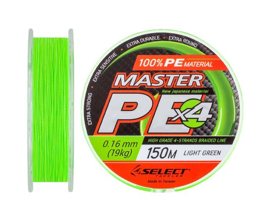 Шнур Select Master PE 150m 0.16mm 19kg салатовий (1870.01.54), Діаметр, мм : 0.16, Розривне навантаження, кг : 19