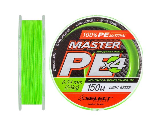 Шнур Select Master PE 150m 0.24mm 29kg салатовий (1870.01.57), Діаметр, мм : 0.24, Розривне навантаження, кг : 29