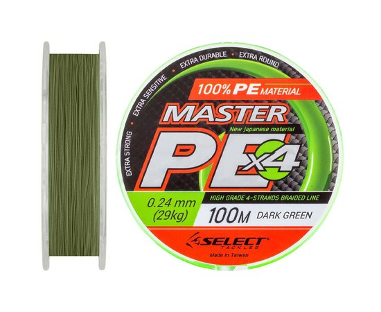 Шнур Select Master PE 100m 0.24mm 29kg темно-зеленый (1870.01.48), Диаметр, мм: 0.24, Разрывная нагрузка, кг : 29