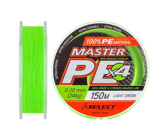 Шнур Select Master PE 150m 0.20mm 24kg салатовий (1870.01.56), Діаметр, мм : 0.20, Розривне навантаження, кг : 24