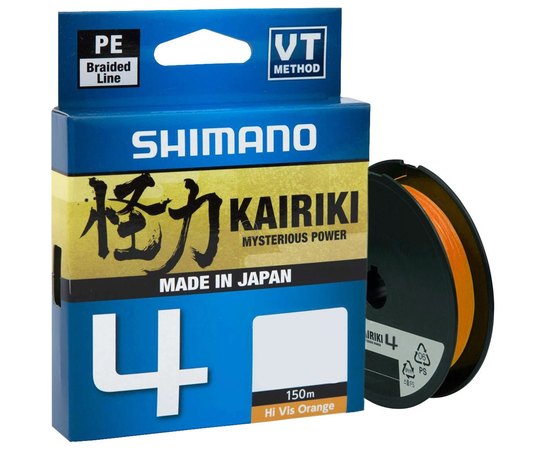 Шнур Shimano Kairiki 4 PE Hi-Vis Orange 150m 0.215mm 16.7kg (LDM54TE2521515H), Диаметр, мм: 0.215, Разрывная нагрузка, кг : 16.7