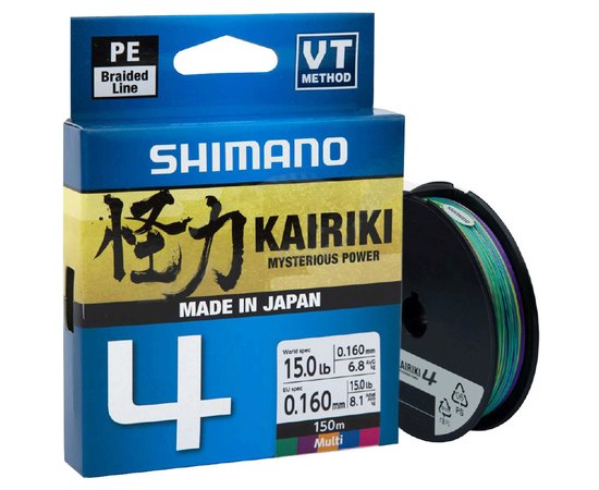 Шнур Shimano Kairiki 4 PE Multi Colour 150m 0.10mm 6.8kg (LDM54TE0810015M), Диаметр, мм: 0.10, Разрывная нагрузка, кг : 6.8