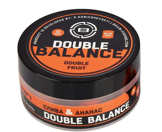 Бойлы Brain Double Balance Double Fruit cлива + ананас 12+10х14mm (1858.21.74), Диаметр, мм : 12+10х14