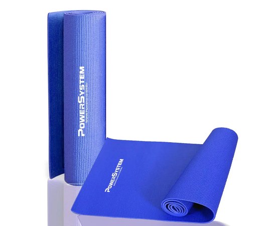 Коврик для йоги и фитнеса Power System PS-4014 PVC Fitness-Yoga Mat 173x61x0,6см синий (PS-4014_Blue), Цвет : Синий