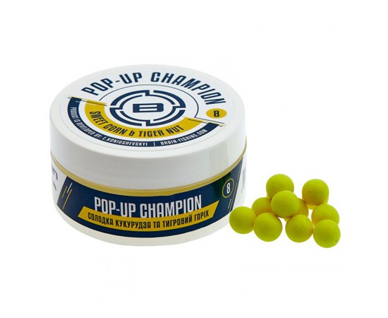 Бойли Brain Champion Pop-Up Sweet Corn & Tiger Nut кукурудза+ тигровий горіх 12mm 34g (1858.21.80), Вкус : Кукурудза, тигровий горіх