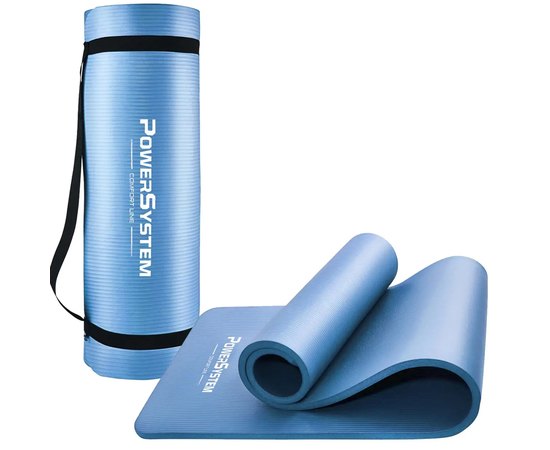 Коврик для йоги и фитнеса Power System PS-4017 NBR Fitness Yoga Mat Plus 180х61х1см синий (PS-4017_Blue), Цвет : Голубой