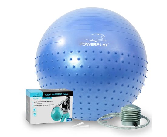 Мяч для фитнеса (фитбол) полумассажный PowerPlay 4003 Ø65 cm Gymball Синий + насос (PP_4003_65_Blue), Цвет : Синий