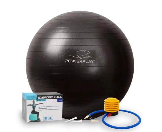 Мяч для фитнеса (фитбол) PowerPlay 4001 Ø65 cm Gymball Черный + насос (PP_4001_65_Black), Цвет : Чёрный