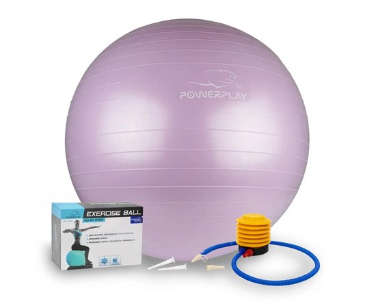 М'яч для фітнесу (фітбол) PowerPlay 4001 Ø65 cm Gymball Ліловий + насос (PP_4001_65_Lilac), Колір: Ліловий