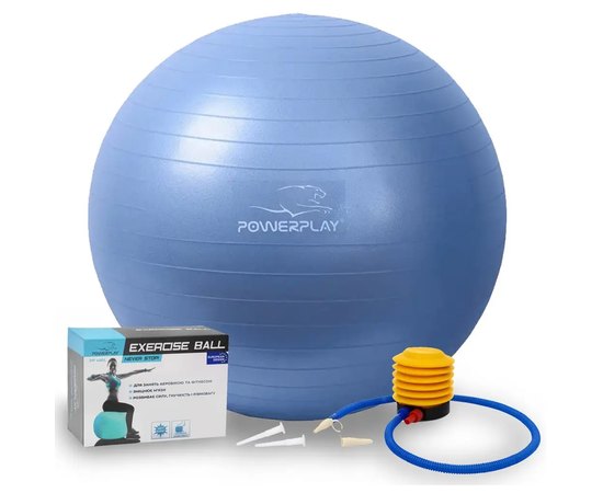 М'яч для фітнесу (фітбол) PowerPlay 4001 Ø65 cm Gymball Синій + насос (PP_4001_65_Blue), Колір: Синій