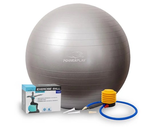 М'яч для фітнесу (фітбол) PowerPlay 4001 Ø75 cm Gymball Сріблястий + насос (PP_4001_75_Silver)