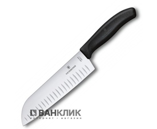 Нож кухонный Victorinox SwissClassic, Santoku, ребр. лезо, 17см, черный блистер 6.8523.17B