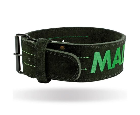 Пояс для тяжелой атлетики MadMax MFB-301 Suede Single Prong кожаный Black/Green L (MFB-301_L), Размер: L