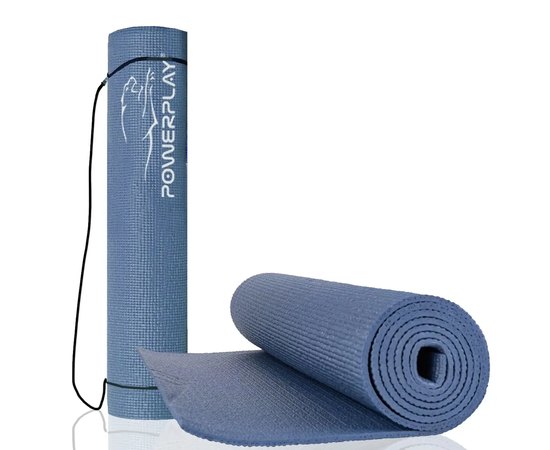 Коврик для йоги и фитнеса PowerPlay 4010 PVC Yoga Mat 173x61x0,6см темно-синий (PP_4010_Navy_(173*0,6)), Цвет : Тёмно-синий