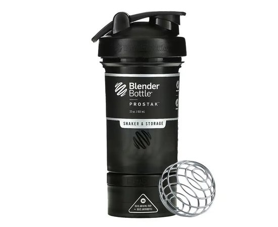 Шейкер спортивный BlenderBottle ProStak 22oz/650ml с двумя контейнерами Black (PS 22oz Black/Black), Цвет: Black