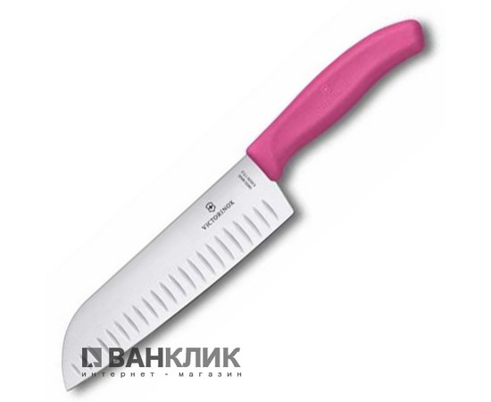 Нож кухонный Victorinox Santoku, волн.лезвие, 17cм, розовый, блистер 6.8526.17L5B