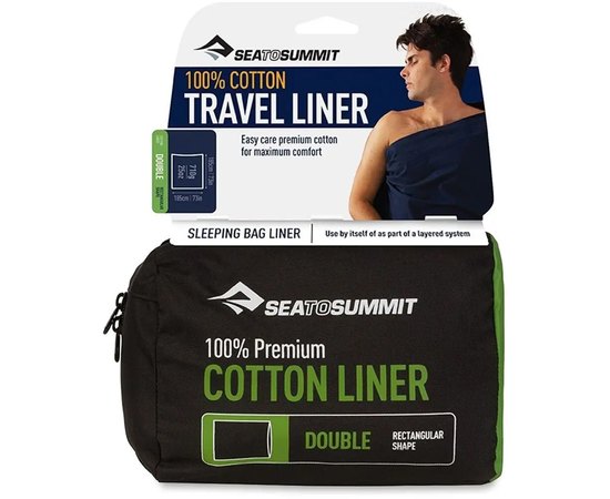 Вкладыш для спального мешка Sea to Summit Premium Cotton Travel Liner Double, 185 см, Navy Blue (STS ADBLOSNB)