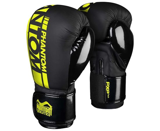 Боксерські рукавички Phantom APEX Elastic Neon Black  (PHBG2300-16), Колір: Чорний/Жовтий, Вага: 16 унцій