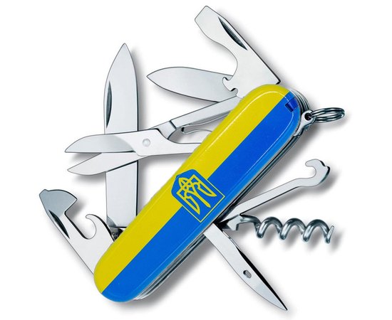 Багатофункціональний ніж Victorinox Climber Ukraine Герб на прапорі гори. 1.3703.3.T3040p, Принт: Герб на флаге горизонтальный